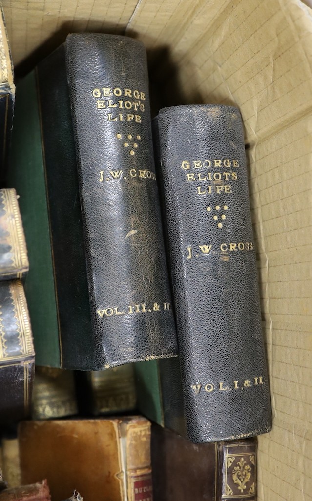 Two boxes of mixed 19th and 20th century leather bound books